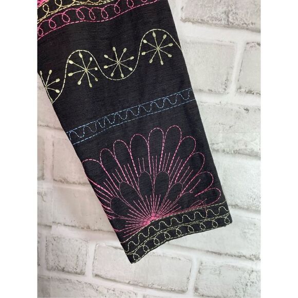 Vintage Silkland Women's Long Black Floral Embroidered Blazer Size L - Picture 4 of 6